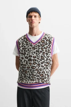 Fashion CHALECO PUNTO JACQUARD ANIMAL Hombre Jerséis / Chaquetas