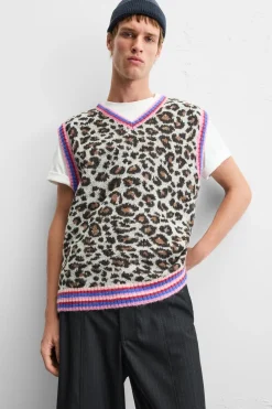 Fashion CHALECO PUNTO JACQUARD ANIMAL Hombre Jerséis / Chaquetas