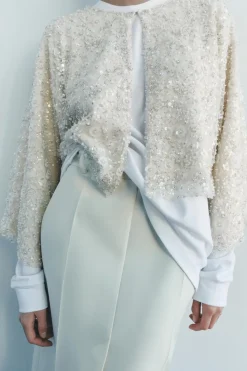 Fashion CHAQUETA ABALORIOS LENTEJUELAS Mujer Cárdigan / Jerséis|Punto