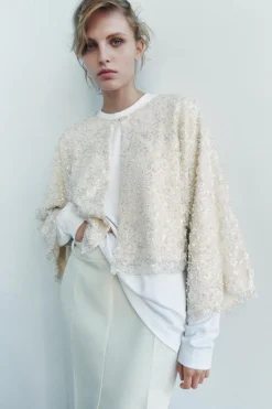 Fashion CHAQUETA ABALORIOS LENTEJUELAS Mujer Cárdigan / Jerséis|Punto