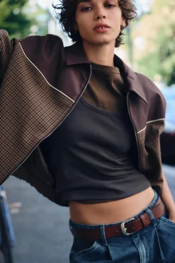 Hot CHAQUETA BOMBER COMBINADA CUADROS Mujer Chaquetas / Cazadoras