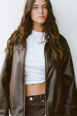 Fashion CHAQUETA BOMBER EFECTO PIEL Mujer Chaquetas / Cazadoras