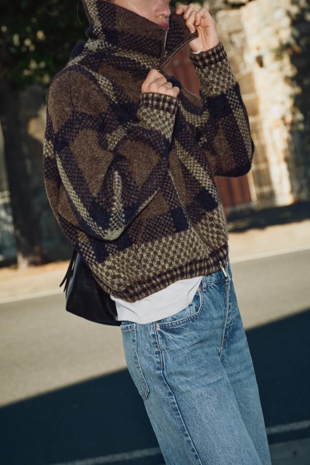 New CHAQUETA BOMBER PUNTO CUADROS Mujer Cárdigan / Jerséis|Punto