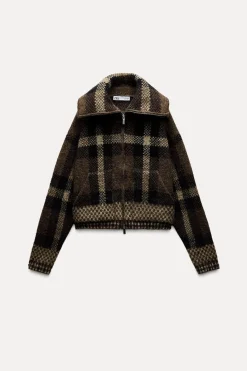 New CHAQUETA BOMBER PUNTO CUADROS Mujer Cárdigan / Jerséis|Punto