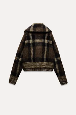 New CHAQUETA BOMBER PUNTO CUADROS Mujer Cárdigan / Jerséis|Punto