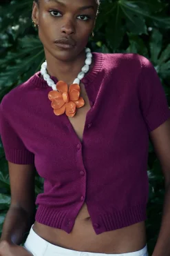 Online CHAQUETA BÁSICA PUNTO LISO MANGA CORTA Mujer Cárdigan / Jerséis|Punto