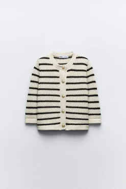 Fashion CHAQUETA BÁSICA RAYAS PUNTO Mujer Cárdigan / Jerséis|Punto