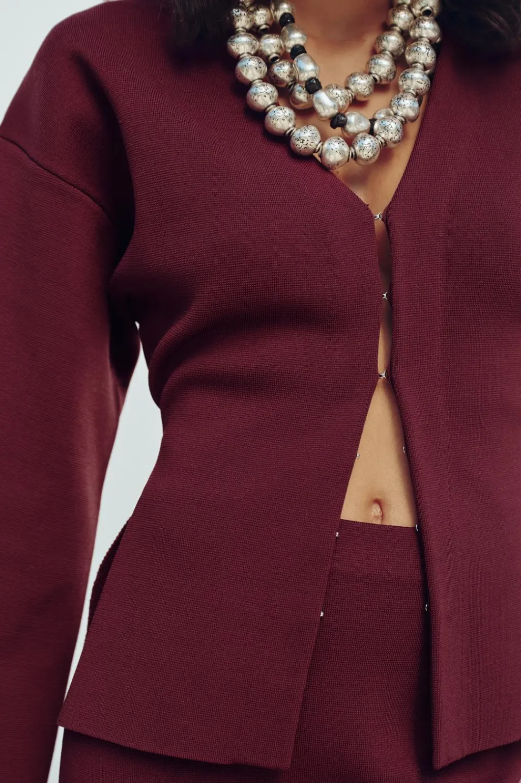 New CHAQUETA CINTURA ENTALLADA PUNTO LISO Mujer Cárdigan / Jerséis|Punto