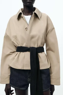 Fashion CHAQUETA CINTURÓN CONTRASTE ZW COLLECTION Mujer Chaquetas / Cazadoras