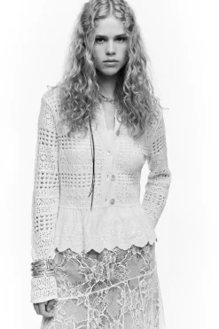 Hot CHAQUETA COMBINADA PUNTO POINTELLE Mujer Cárdigan / Jerséis|Punto