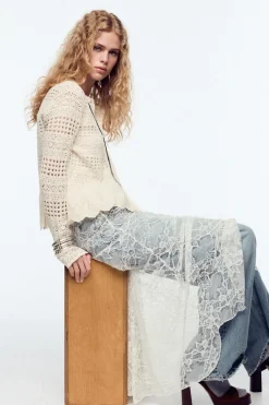 Hot CHAQUETA COMBINADA PUNTO POINTELLE Mujer Cárdigan / Jerséis|Punto