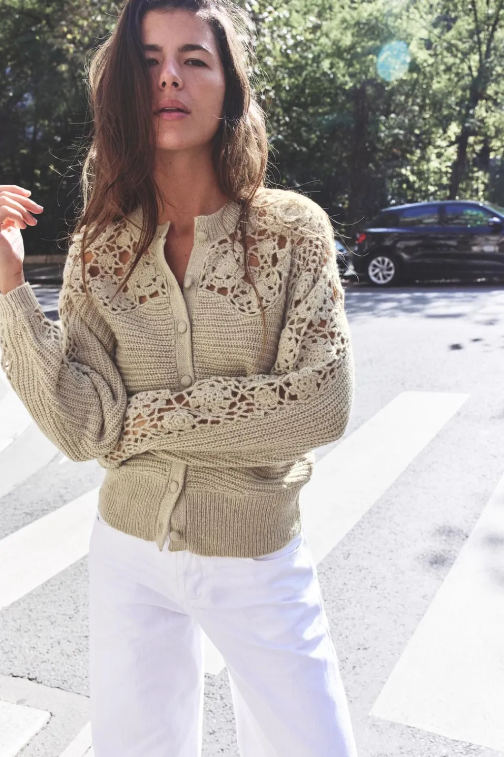 Hot CHAQUETA COMBINADA PUNTO CROCHET Mujer Cárdigan / Jerséis|Punto