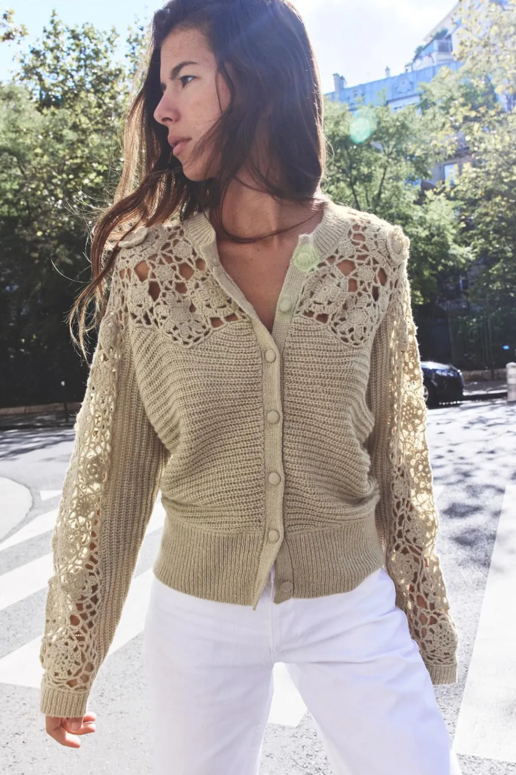 Hot CHAQUETA COMBINADA PUNTO CROCHET Mujer Cárdigan / Jerséis|Punto