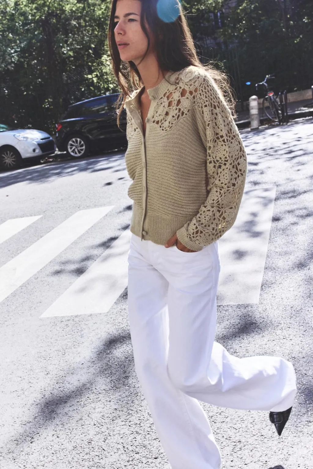 Hot CHAQUETA COMBINADA PUNTO CROCHET Mujer Cárdigan / Jerséis|Punto