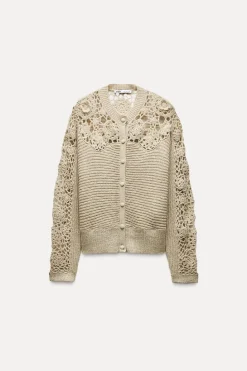 Hot CHAQUETA COMBINADA PUNTO CROCHET Mujer Cárdigan / Jerséis|Punto