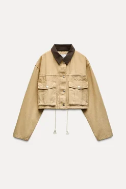 Discount CHAQUETA CROP CUELLO CONTRASTE Mujer Chaquetas / Cazadoras