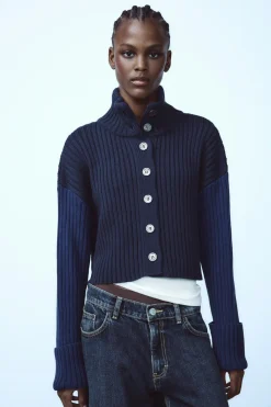 Hot CHAQUETA CROP PUNTO RIB Mujer Cárdigan / Jerséis|Punto