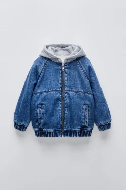 Niños ZARA 1½ - 6 Años·Jeans / Denim|1½ - 6 Años·Abrigos<CHAQUETA DENIM CAPUCHA COMBINADA