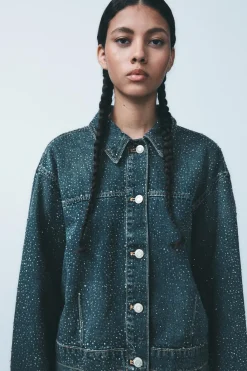 Online CHAQUETA DENIM TRF STRASS Mujer Chaquetas / Cazadoras