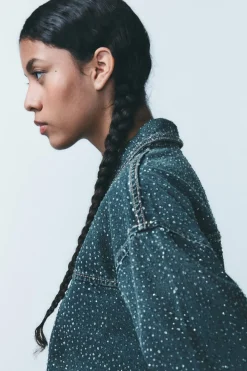 Online CHAQUETA DENIM TRF STRASS Mujer Chaquetas / Cazadoras