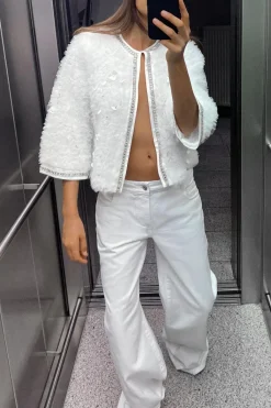 Fashion CHAQUETA ESTRUCTURA ABALORIOS JOYA Mujer Cárdigan / Jerséis|Punto