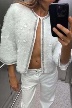 Fashion CHAQUETA ESTRUCTURA ABALORIOS JOYA Mujer Cárdigan / Jerséis|Punto