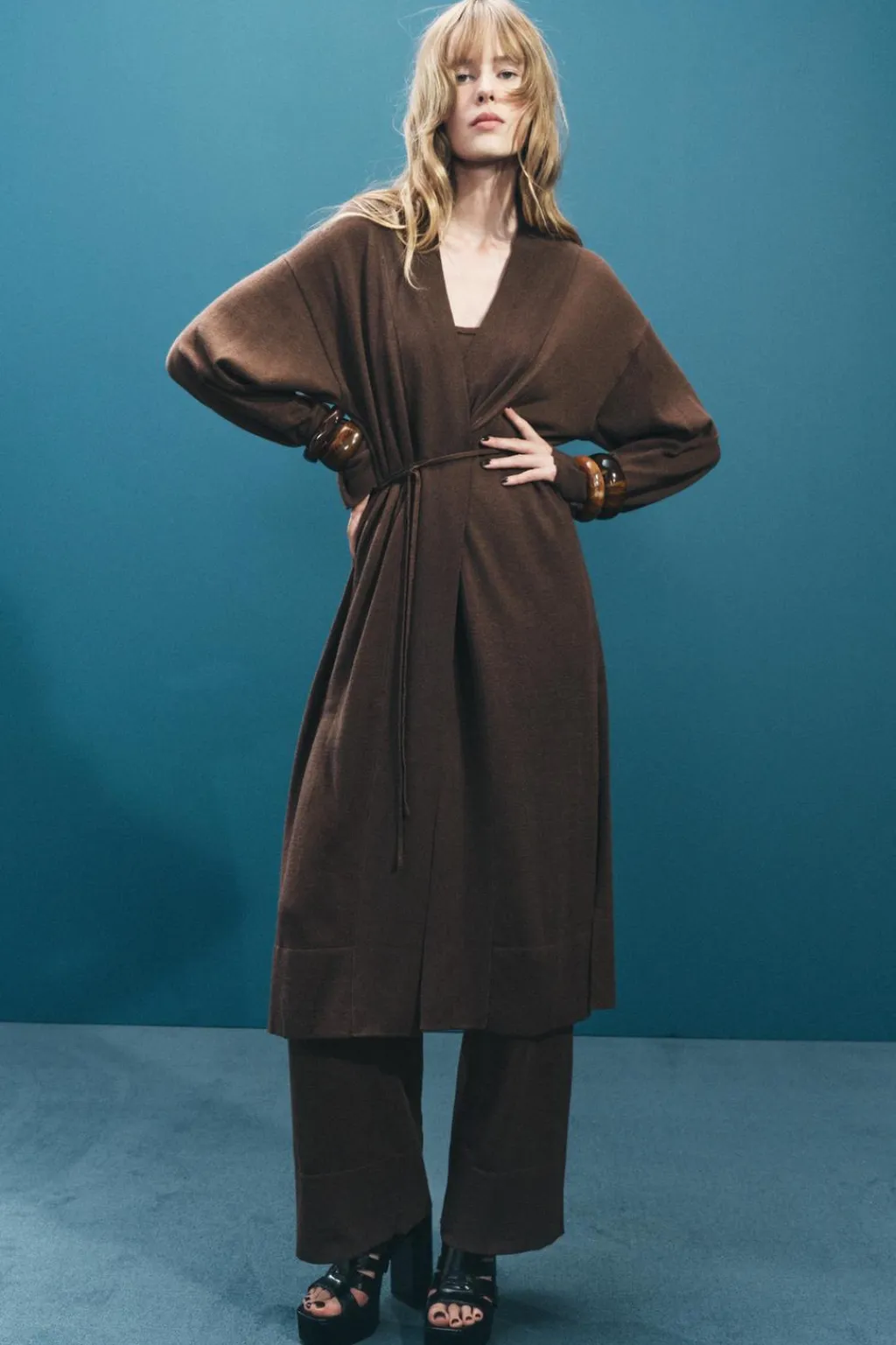 Online CHAQUETA LARGA PUNTO LISO Mujer Cárdigan / Jerséis|Punto