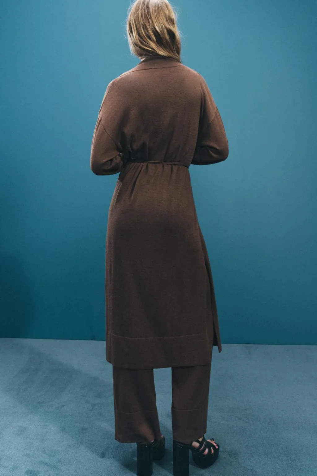 Online CHAQUETA LARGA PUNTO LISO Mujer Cárdigan / Jerséis|Punto