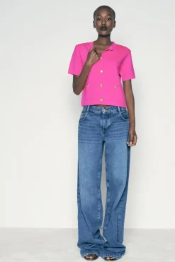 New CHAQUETA MANGA CORTA PUNTO LISO Mujer Cárdigan / Jerséis|Punto