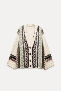 Outlet CHAQUETA OVERSIZE JACQUARD Mujer Cárdigan / Jerséis|Punto