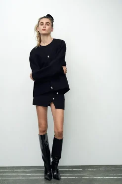 Clearance CHAQUETA OVERSIZE PUNTO BOTÓN METÁLICO Mujer Cárdigan / Jerséis|Punto