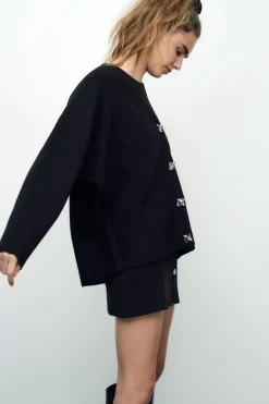 Clearance CHAQUETA OVERSIZE PUNTO BOTÓN METÁLICO Mujer Cárdigan / Jerséis|Punto