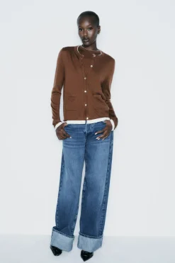 Outlet CHAQUETA PUNTO ACABADOS COMBINADOS Mujer Cárdigan / Jerséis|Punto