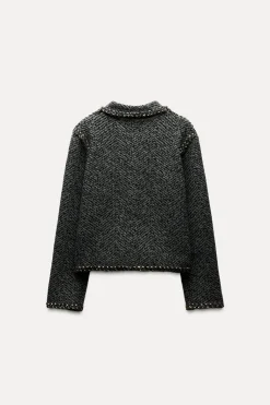 New CHAQUETA PUNTO ACABADOS TRENZADOS Mujer Blazers / Chalecos|Cárdigan / Jerséis