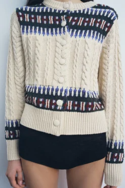 Fashion CHAQUETA PUNTO COMBINADA JACQUARD Mujer Cárdigan / Jerséis|Punto