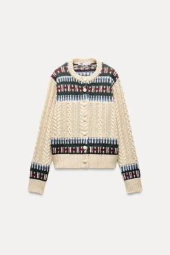 Fashion CHAQUETA PUNTO COMBINADA JACQUARD Mujer Cárdigan / Jerséis|Punto