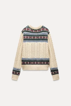 Fashion CHAQUETA PUNTO COMBINADA JACQUARD Mujer Cárdigan / Jerséis|Punto