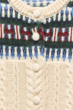 Fashion CHAQUETA PUNTO COMBINADA JACQUARD Mujer Cárdigan / Jerséis|Punto