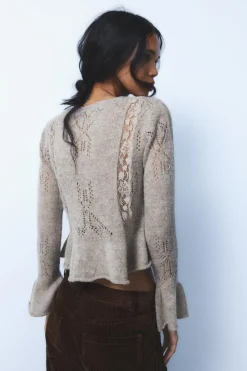 Discount CHAQUETA PUNTO COMBINADO ENCAJE Mujer Cárdigan / Jerséis|Punto