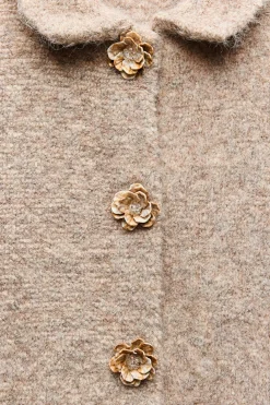 New CHAQUETA PUNTO EFECTO PELO BOTÓN FLOR Mujer Chaquetas / Cazadoras|Cárdigan / Jerséis