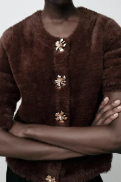 New CHAQUETA PUNTO EFECTO PELO Mujer Cárdigan / Jerséis|Punto