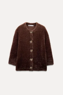 New CHAQUETA PUNTO EFECTO PELO Mujer Cárdigan / Jerséis|Punto