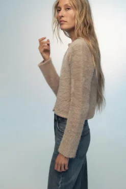 Hot CHAQUETA PUNTO EFECTO PELO Mujer Cárdigan / Jerséis|Punto