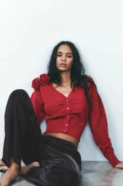 Clearance CHAQUETA PUNTO FLORES Mujer Cárdigan / Jerséis|Punto