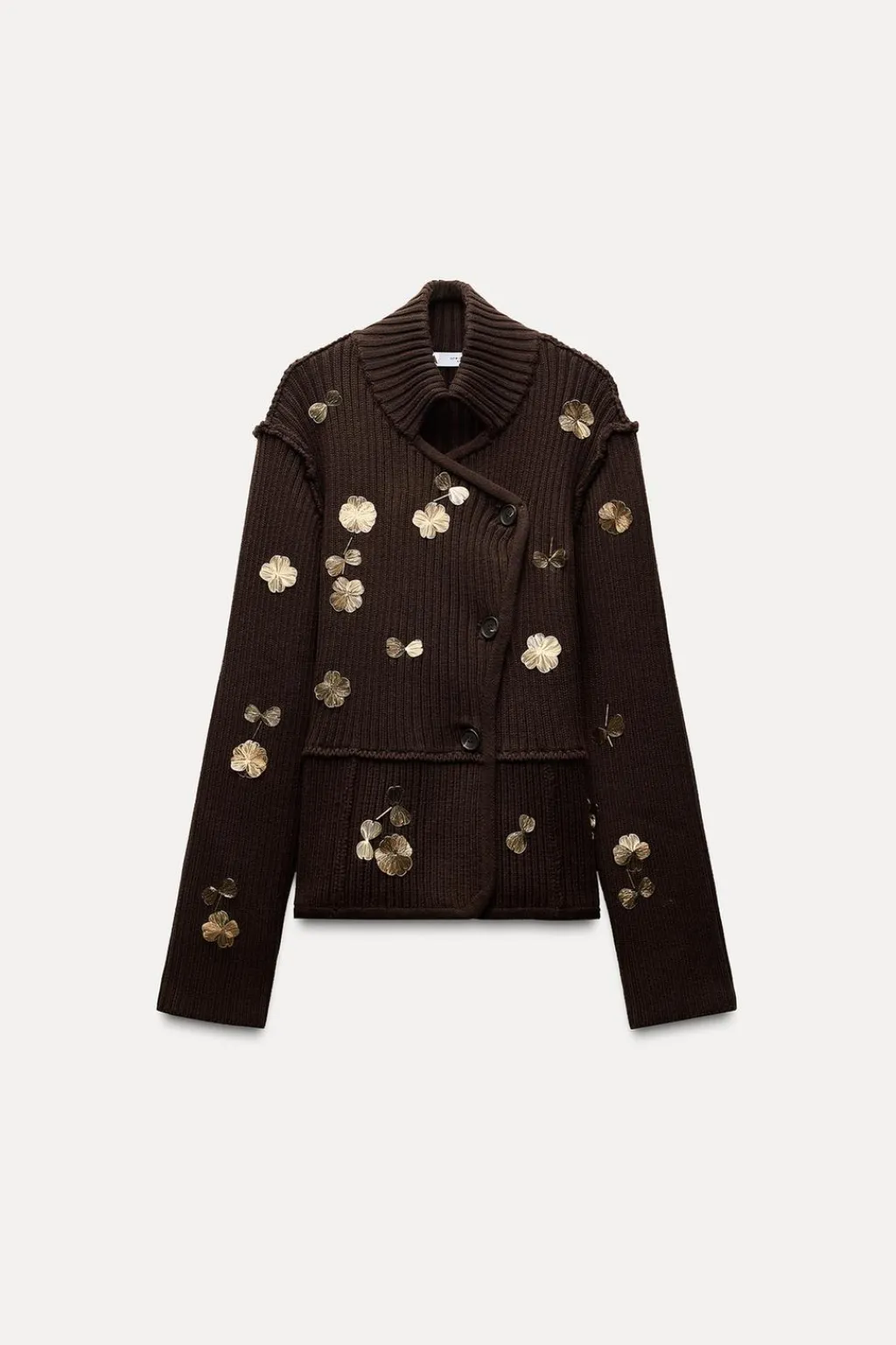 Fashion CHAQUETA PUNTO FLORES DORADAS Mujer Cárdigan / Jerséis|Punto