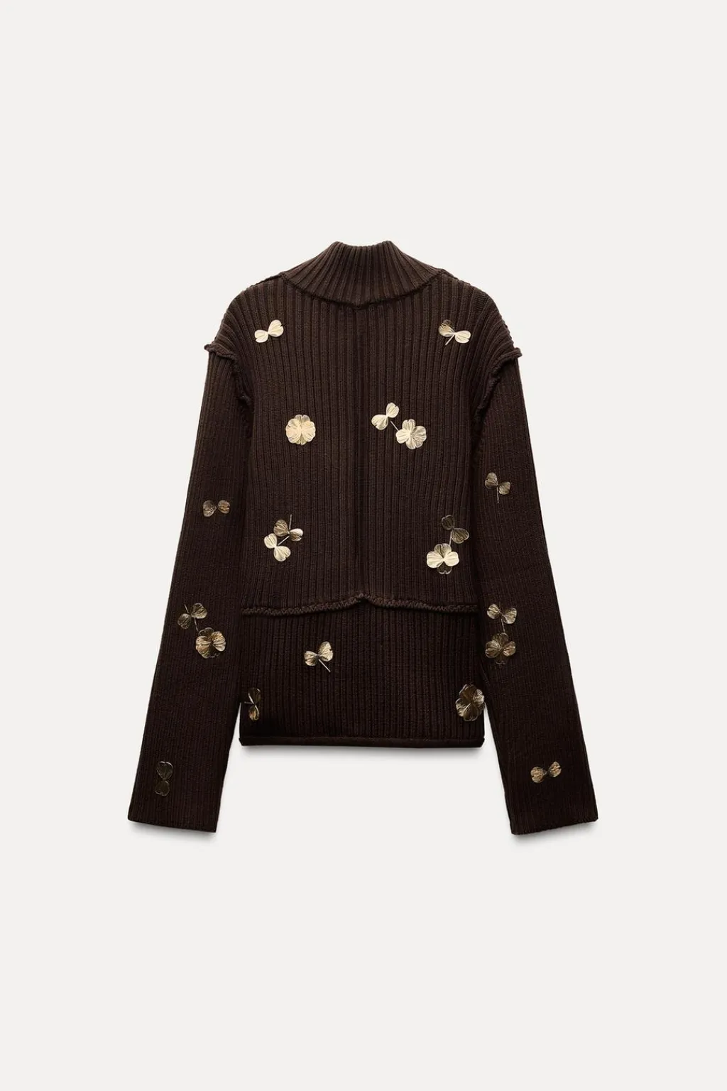 Fashion CHAQUETA PUNTO FLORES DORADAS Mujer Cárdigan / Jerséis|Punto