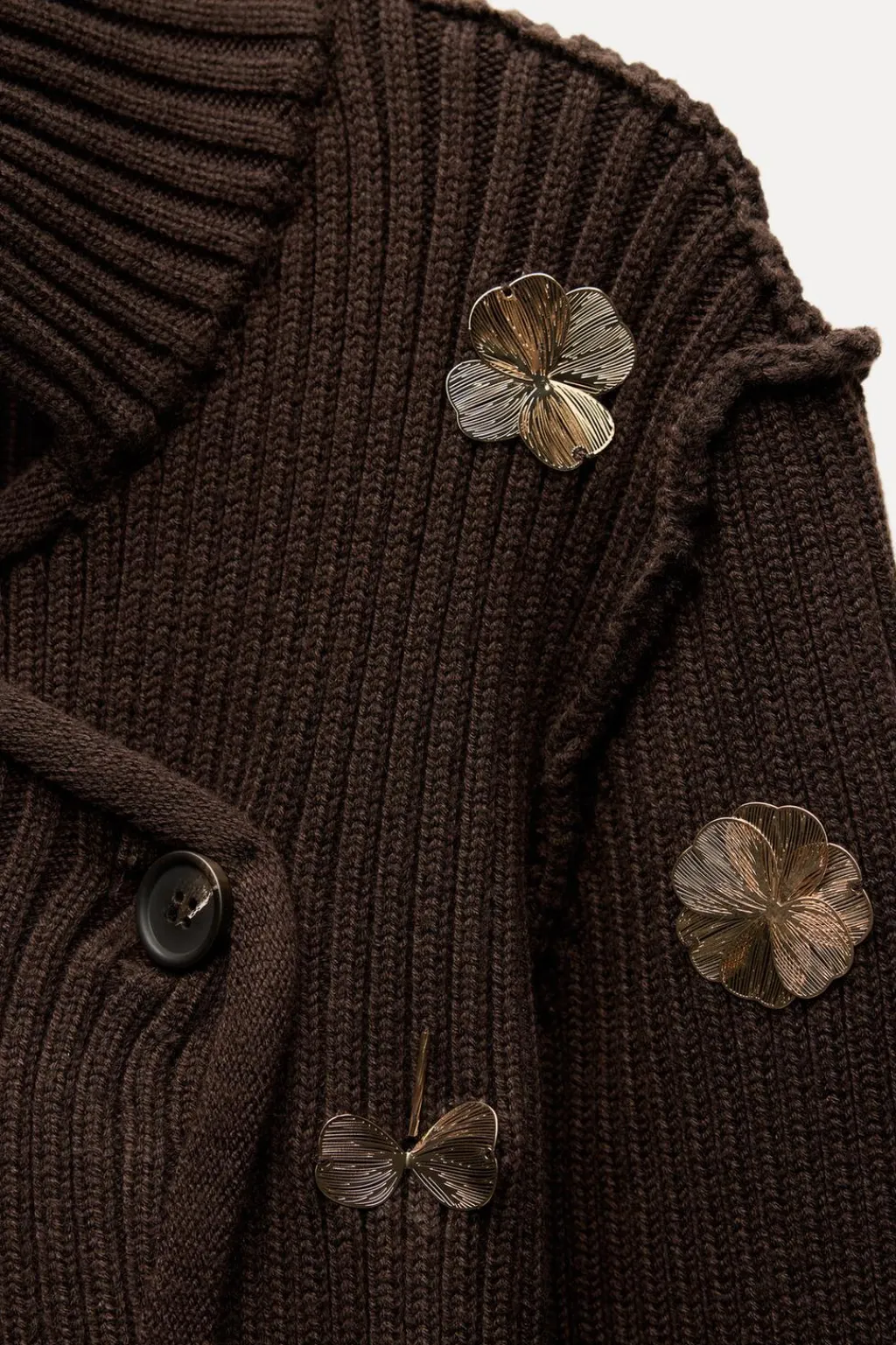 Fashion CHAQUETA PUNTO FLORES DORADAS Mujer Cárdigan / Jerséis|Punto