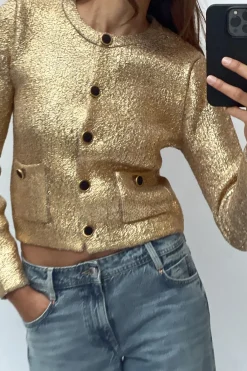 Outlet CHAQUETA PUNTO FOIL Mujer Cárdigan / Jerséis|Punto