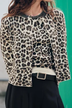 Fashion CHAQUETA PUNTO JACQUARD ANIMAL CUELLO JOYA Mujer Cárdigan / Jerséis|Punto
