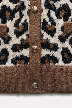 New CHAQUETA PUNTO JACQUARD ANIMAL Mujer Cárdigan / Jerséis|Punto